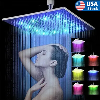 Luxury 8  Square Rain Shower Head High Flow Rainfall Showerhead 7 Color Changing • $21.83