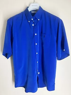 Yves Saint Laurent Ysl Vintage Retro Funky Royal Blue Short Sleeve Shirt • £6