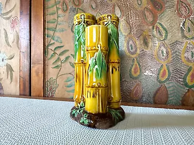 Antique Minton Majolica Tri-Form Bamboo Posy Bud Vase Ca. 1875 • $650