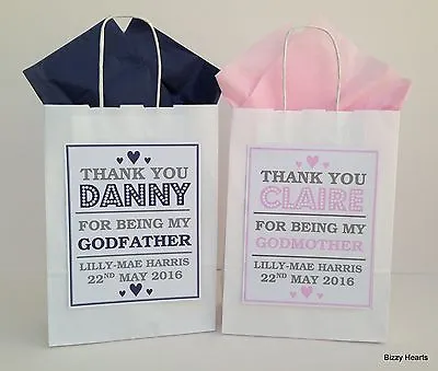 £1.39 • Buy Personalised Christening Gift Bag / Baby Shower Favour Thank You Party Bag White