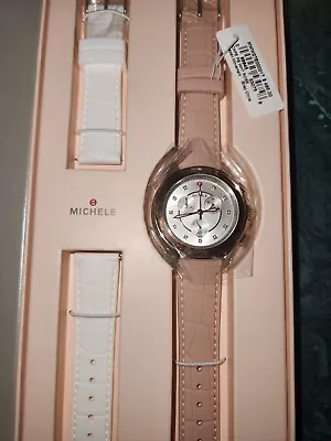 Michele Cape Rose Gold Silver Pink Topaz Chronograph Watch Set MWW27E000017 • $275