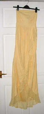 Nwt Prettylittlethings Lemon Lace Bandeau Frill Hem Maxi Dress Size 6 • £5.99