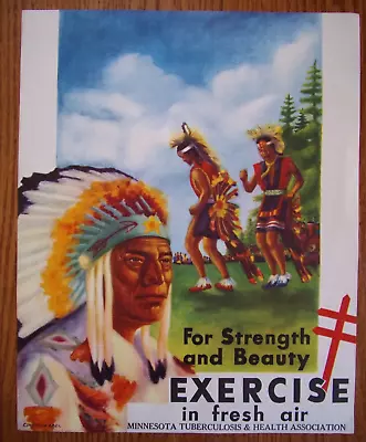 Vintage 1952 Tuberculosis Health Asso Poster Native Anerican 11x 13  MN EXERCISE • $30