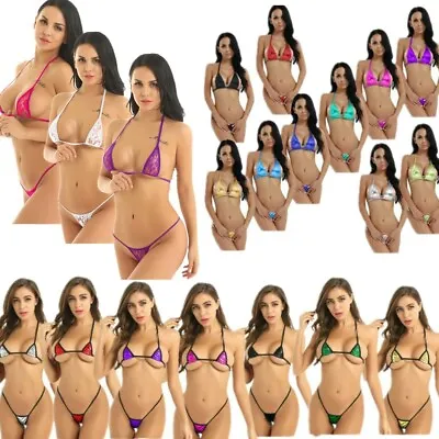 Sexy Womens Micro Mini Thong Bra Bikini Set Swimwear G-stringUnderwear Swimsuit • £5.22