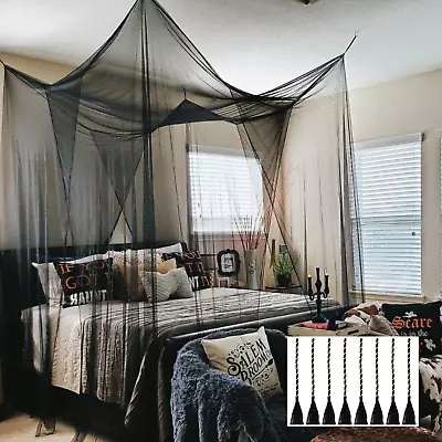 4 Corner Mosquito Net Black Canopy Bed Curtains For Full/Queen/King Size Bed • $25.52