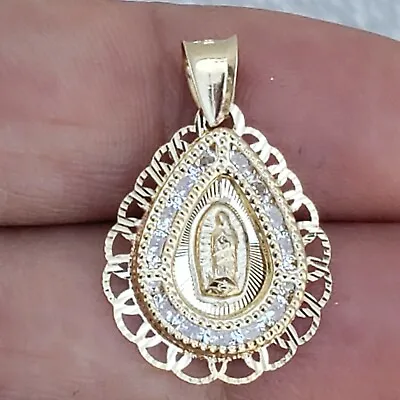 Real 14k Gold Virgin Mary Holy Mother Pendant Charm 1 Inch Pear Shape Diamondcut • $116.24