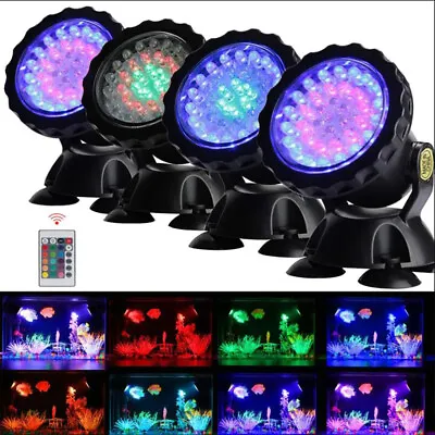 Submersible 36 LED RGB Pond Spot Lights Underwater Pool Fountain IP68+IR Remote • £19.88