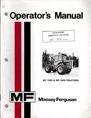 Massey Ferguson MF 1505 & 1805 Tractor Operator's Manual • $30