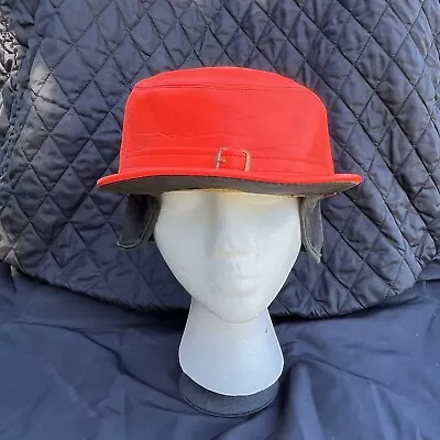 Vintage Orange Vinyl Leather Trucker Fitted Hat Cap Size 7 -3/8 Elmer Fudd • $12.50