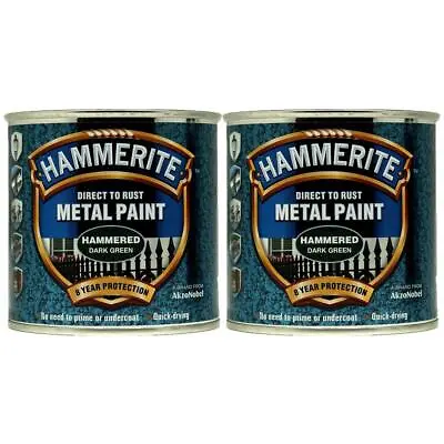 2x Hammerite Direct To Rust Hammered Dark Green Quick Drying Metal Paint 250ml • £17.99