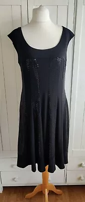 Connected Apparel Black Sequin Striped Cocktail Party Dress Size 16 • £14.99