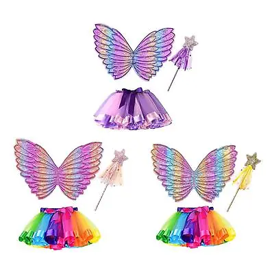 Girls Dress Up Princess Fairy Costume Set With Dress Wing Wand For Children • £9.43