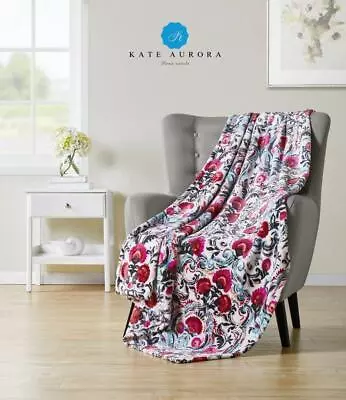 Kate Aurora Watercolored Floral Ultra Plush Oversized Fleece Throw Blanket Cover • $17.99