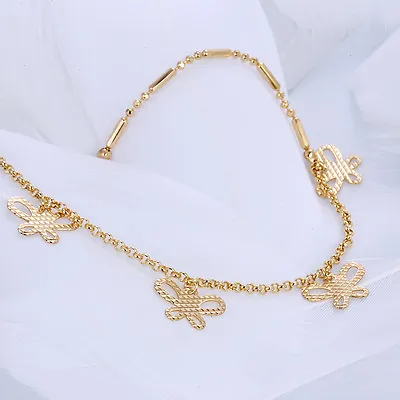 9K 9ct Yellow Gold Plated Ladies BEADED ANKLE CHAIN  Bell ANKLET. 9.8  Gift UK • £8.99