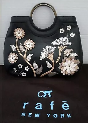 Authentic Rafe New York Handbag Purse Black Floral Appliques • $63.99