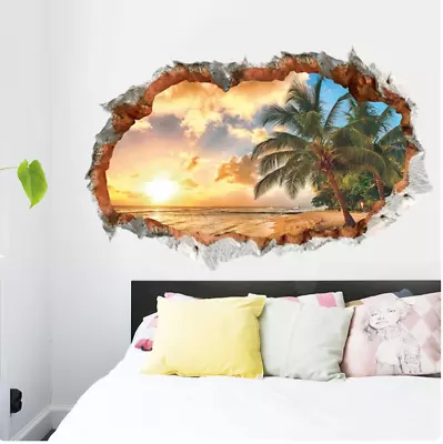 Tropical Beach Vacation Palm Tree Ocean 3d Wall Sticker Decoration Mural Art Dec • $29.50