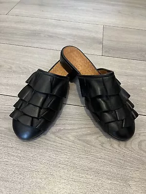 Chie Mihara Black Ruffle Leather Mules Sz 37  • $65