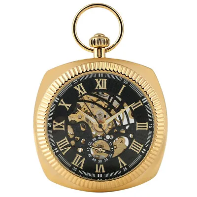 Classic Square Case Men's Hand-winding Mechanical Pocket Watch With Waist Chain • £22.43