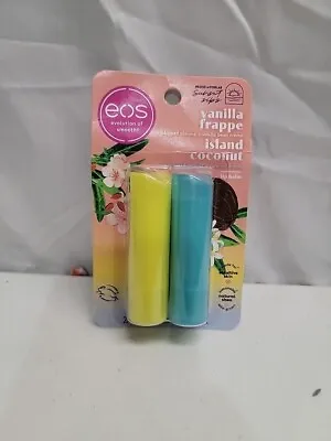 Eos Sunset Sips Lip Balms- Island Coconut & Vanilla Frappe All-Day Moisture Li • $15.99