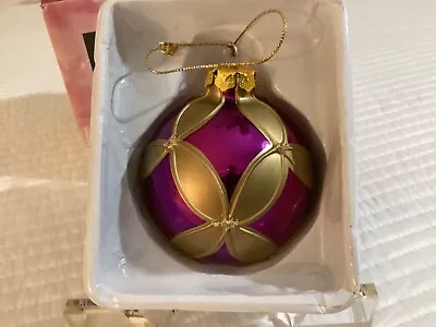 Montgomery Ward “Believe In”  Purple Glass  Gold  Christmas Ornament  NEW  NOS • $18.99