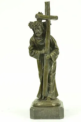 Vintage Style Crucifix Bronze Sculpture Cross Church Statue Religious Figure Art • $299