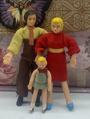 Vintage Dollhouse Family Mom Dad Child Bendable Poseable Figures #1 • $12