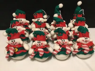 Vintage Lot Of 12 Stuffed Snowmen Snowman Elf Christmas Ornaments  (TT90) • $17.99