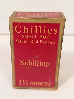 Schilling Brand Vintage 1930s Chillies Small Hot Whole Red Peppers Spice Box • $12