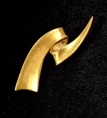 Vintage Gold Tone Matte Ribbon Scribble 80s 90s Bold Statement Pin Brooch • $6.99