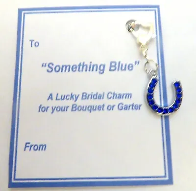 £4.19 • Buy Something Blue Traditional Lucky Bridal Charm Blue Crystal Horseshoe On Card