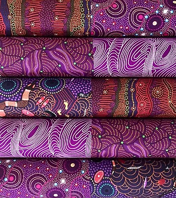 10 Aboriginal Australian Purple Prints Quilting Fabric 5 Inch Squares #9 • $9.50