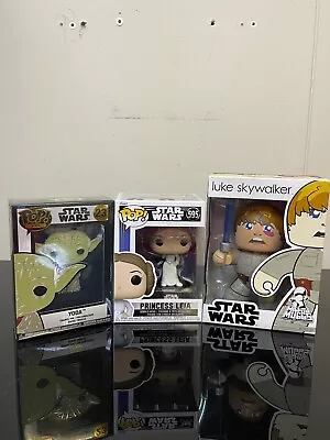 NEW Star Wars Figure And Pin 3 Pack Bundle Funko Pop Might Muggs Yoda Leia Luke • $50