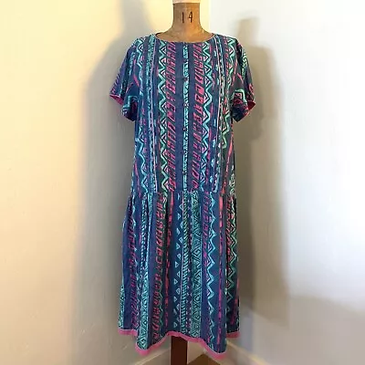 Vintage 1980s Adini Indian Cotton Print Dress • $45