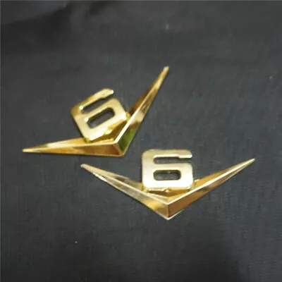 $13.99 • Buy 2x Golden Chrome V6 Metal Decal Emblem Sticker Badge Twin Turbo Racing Auto Type