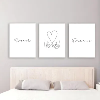 SET OF 3 A4 BEDROOM PRINTS. Wall Art Poster Picture Couple Sweet Dreams Love • £7