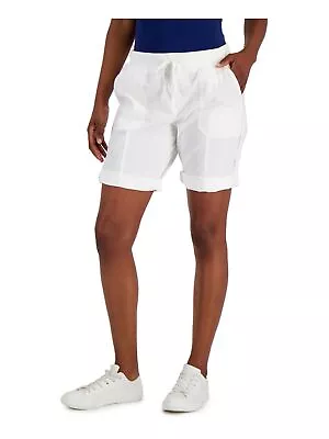TOMMY HILFIGER Womens White Drawstring Waist Roll Tab Cuffs High Waist Shorts XS • $8.89