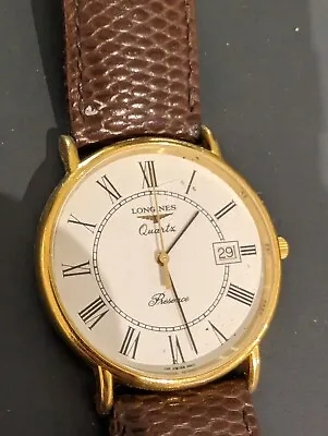 Gents Longines Presence 9ct Gold Plated Quartz Date-just Watch 33mm • £200