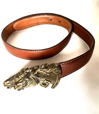 Gucci Belt Vtg Italy Double Racing Horse Equestrian Figural Small 4  W/Buckle • $360