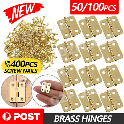 50/100pcs Small Mini Decorative Jewelry Cigar Box Hinges Brushed Brass+ Nails • $6.95