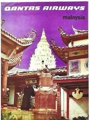 Original Vintage Poster MALAYSIA QANTAS AIRWAYS TEMPLE C.1980 • $90