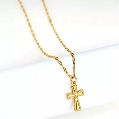 18K Gold Plated Vintage Religious Belief Cross Stainless Steel Chain Necklace • $15.98