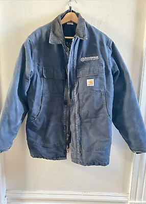 Vintage Carhartt Jacket Blue Large Chore Coat Workwear Pockets - Free Shipping • $60