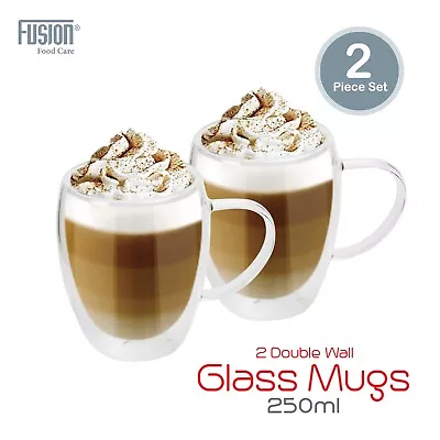 2x Double Wall Insulated Glass Coffee Mugs Clear Tea Cup W/ Handle 250/350/450ml • £8.50