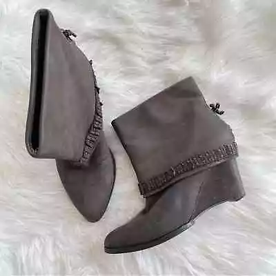 B. Makowsky | Women’s Brown Suede Addison Ankle Booties Boots Wedge Heel Pull-On • $60