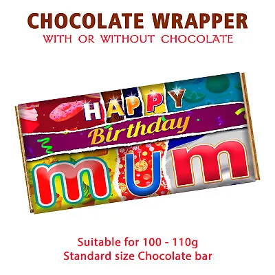 Happy Birthday Mum Chocolate Bar Wrapper Novelty Gift For Mummy Mother Mom • £4.99