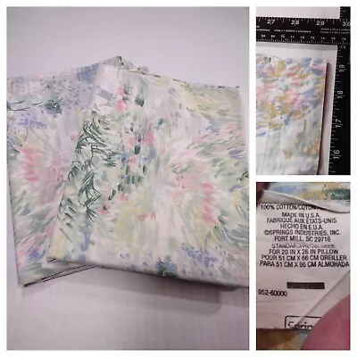 Vintage Set Of 2 Pillowcases Standard Floral Meadow Watercolor Pair Made In USA • $22.99