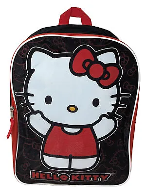 Hello Kitty Backpack 15  Sanrio Cat Black Red Flat Front • $16.99