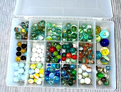 Mixed Lot 240 Marbles Including Vintage Collectible With Storage Box As Shown • $30