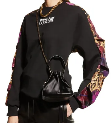 New $1275 Versace Women Medusa Charm Evening Satin Hobo Bag Black Italy • $1043.39