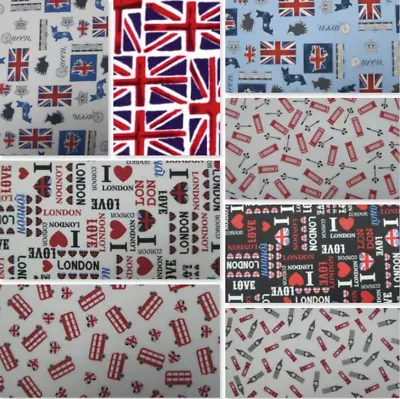 100% Cotton Fabric Union Jack Patriotic London Red Bus Queen Platinum Jubilee • £6.99